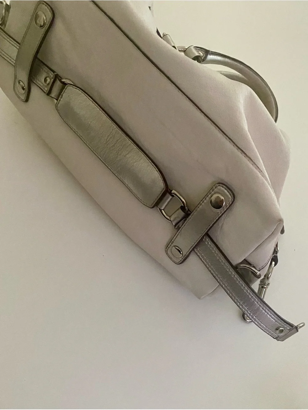 Coach Ashley Cream/Silver Leather Satchel with Convertible Straps